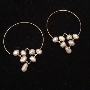 14K Yellow Gold and Cultured Pearl Hoop Earrings